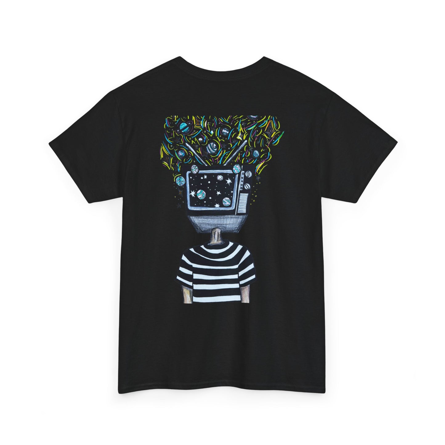 Divide the Line TV Head Artwork Unisex Heavy Cotton Black Tee