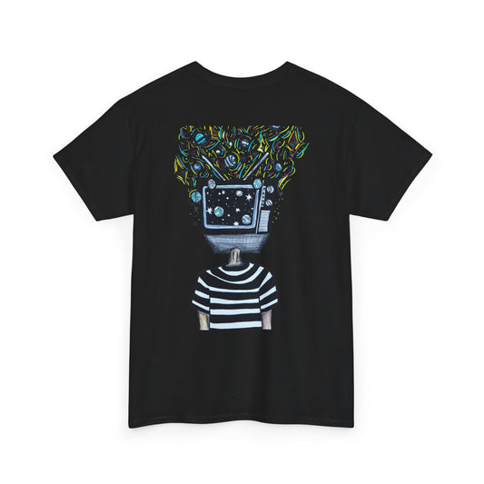 Divide the Line TV Head Artwork Unisex Heavy Cotton Black Tee