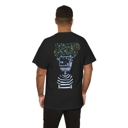 Divide the Line TV Head Artwork Unisex Heavy Cotton Black Tee