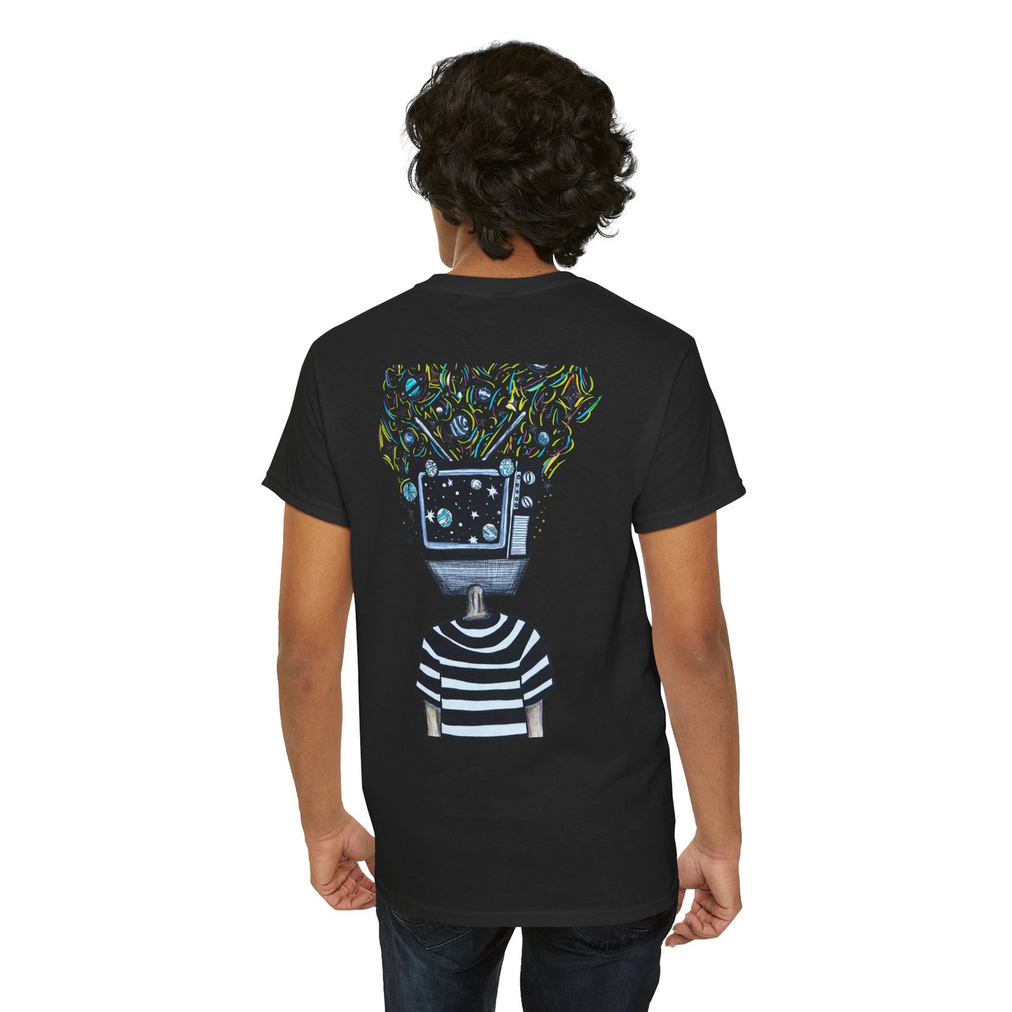 Divide the Line TV Head Artwork Unisex Heavy Cotton Black Tee