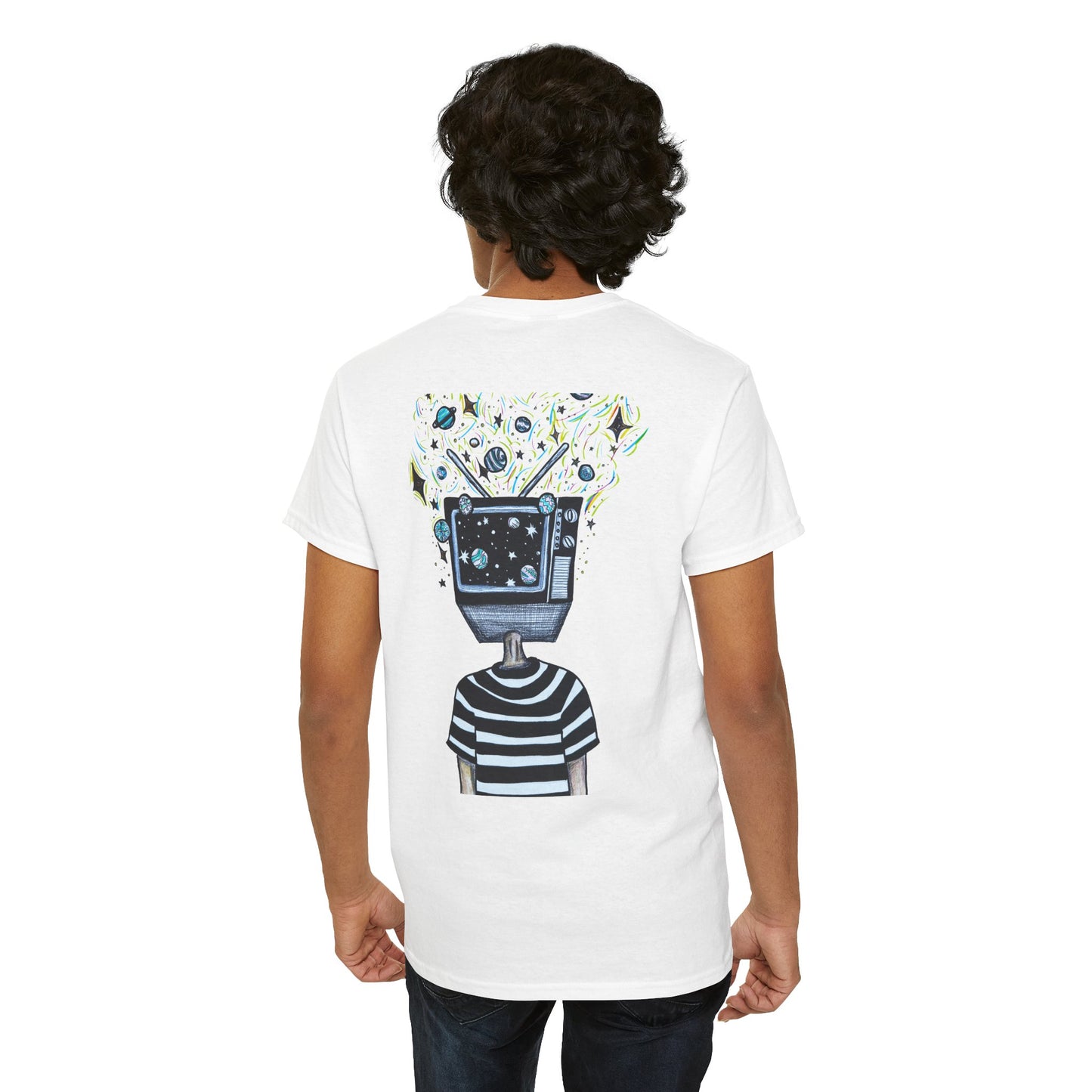 Divide the Line TV Head Artwork Unisex Heavy Cotton White Tee